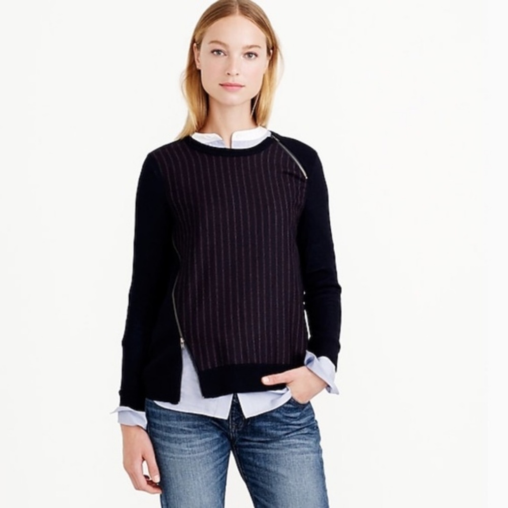 J. Crew Pinstripe Zip Sweater